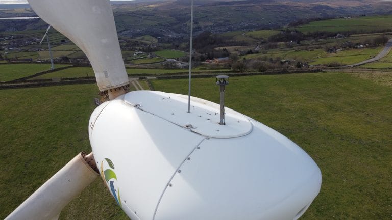 Gill Windsonic M anemometer installed on Victoria (Endurance E-3120 wind turbine) at Scapegoat Hill, Huddersfield